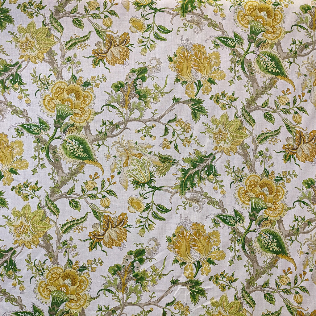 Floral pattern with yellow flowers and green leaves on a light background