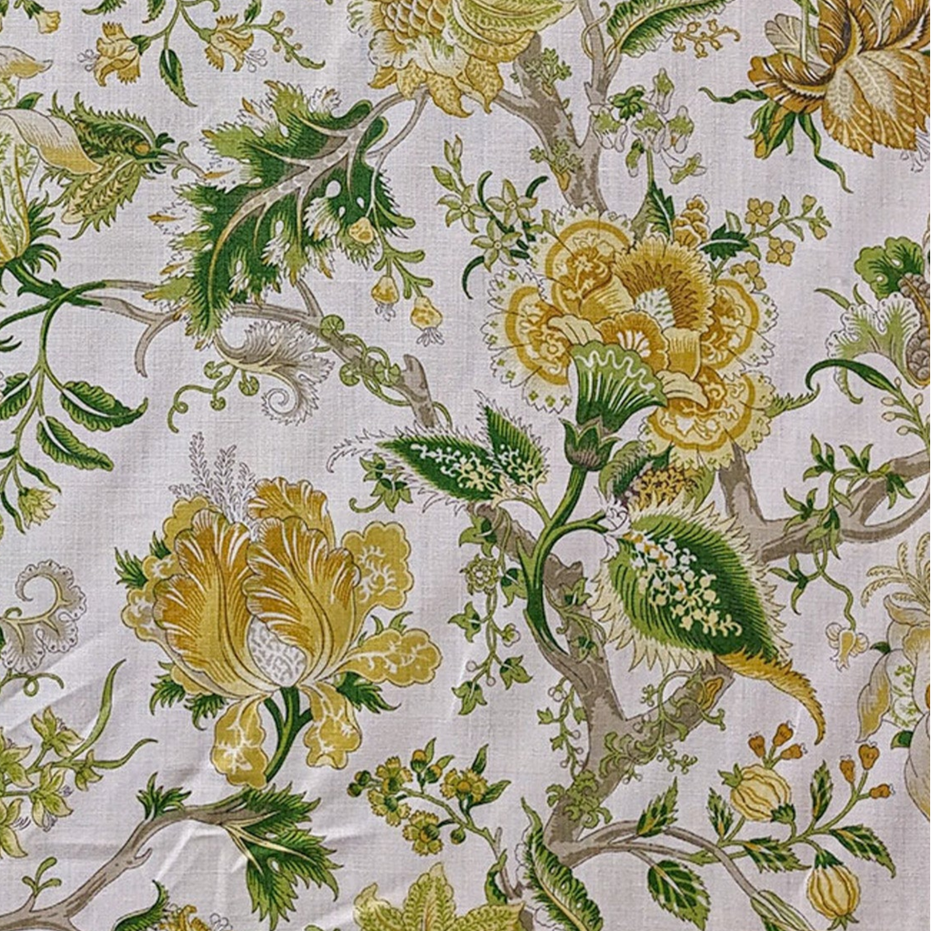 Floral and botanical pattern with yellow and green flowers on a light background