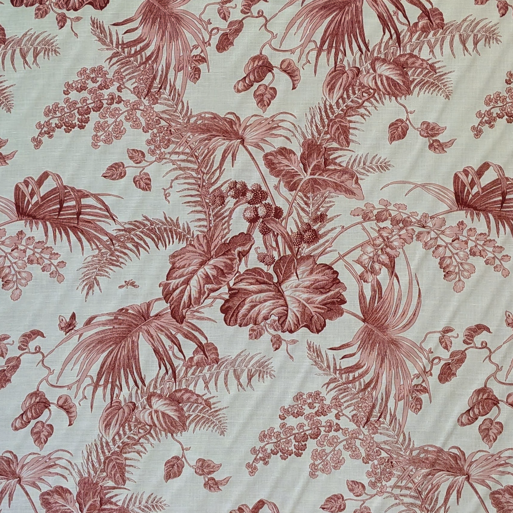 Tropical leaf pattern with red leaves on a light background