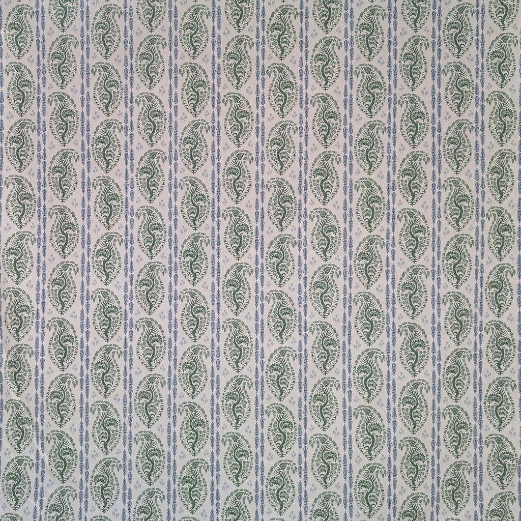 Paisley stripe pattern fabric in green and blue 