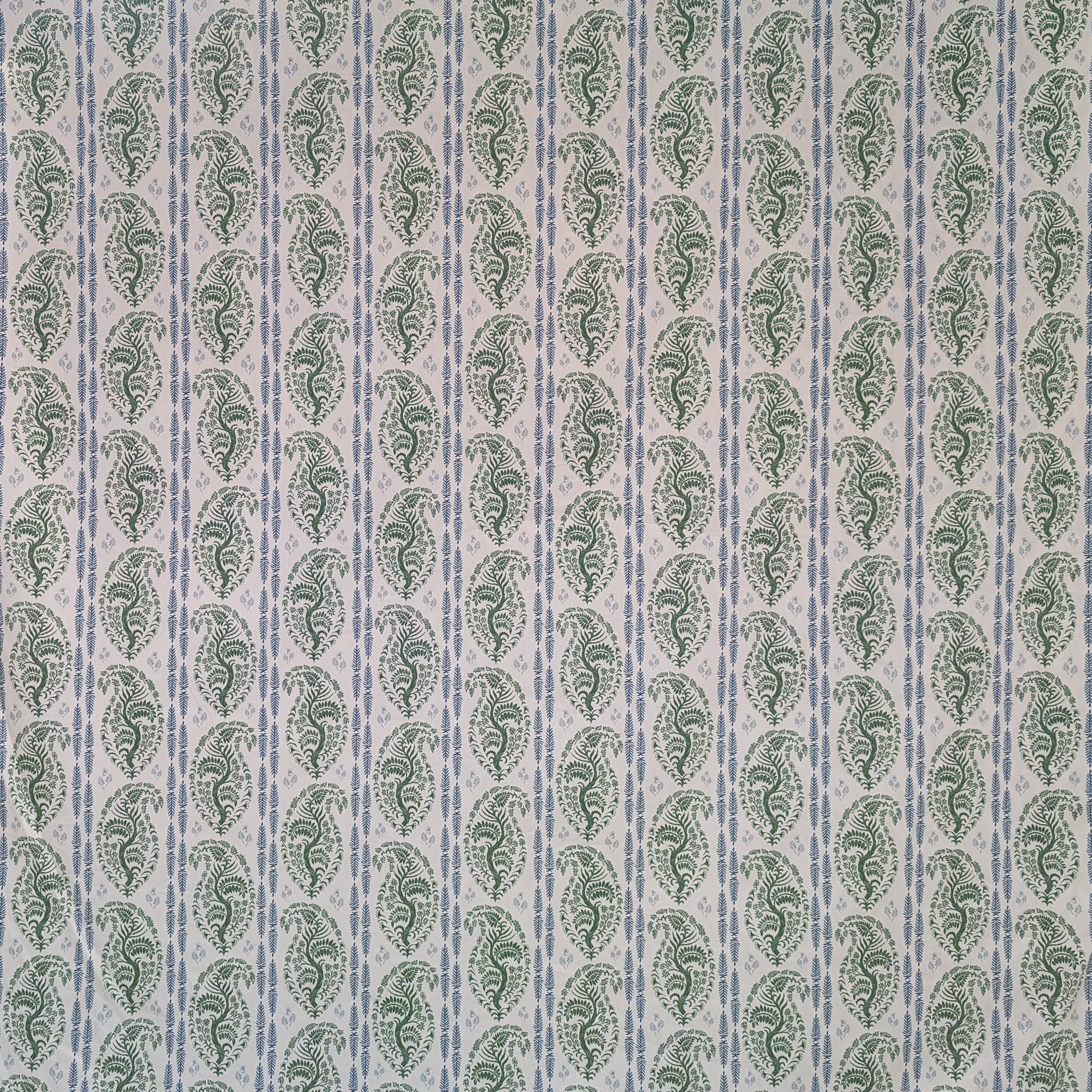 Paisley stripe pattern fabric in green and blue 