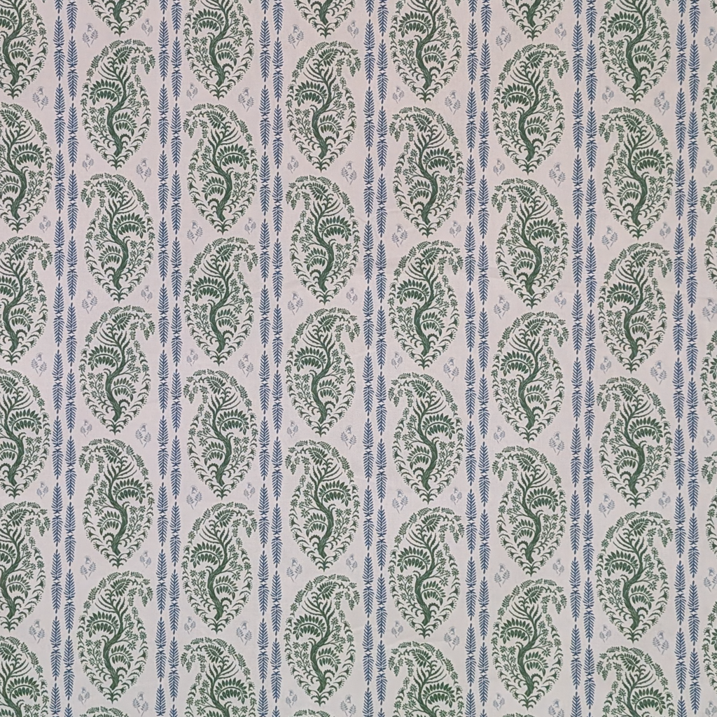 Paisley stripe pattern fabric in green and blue 