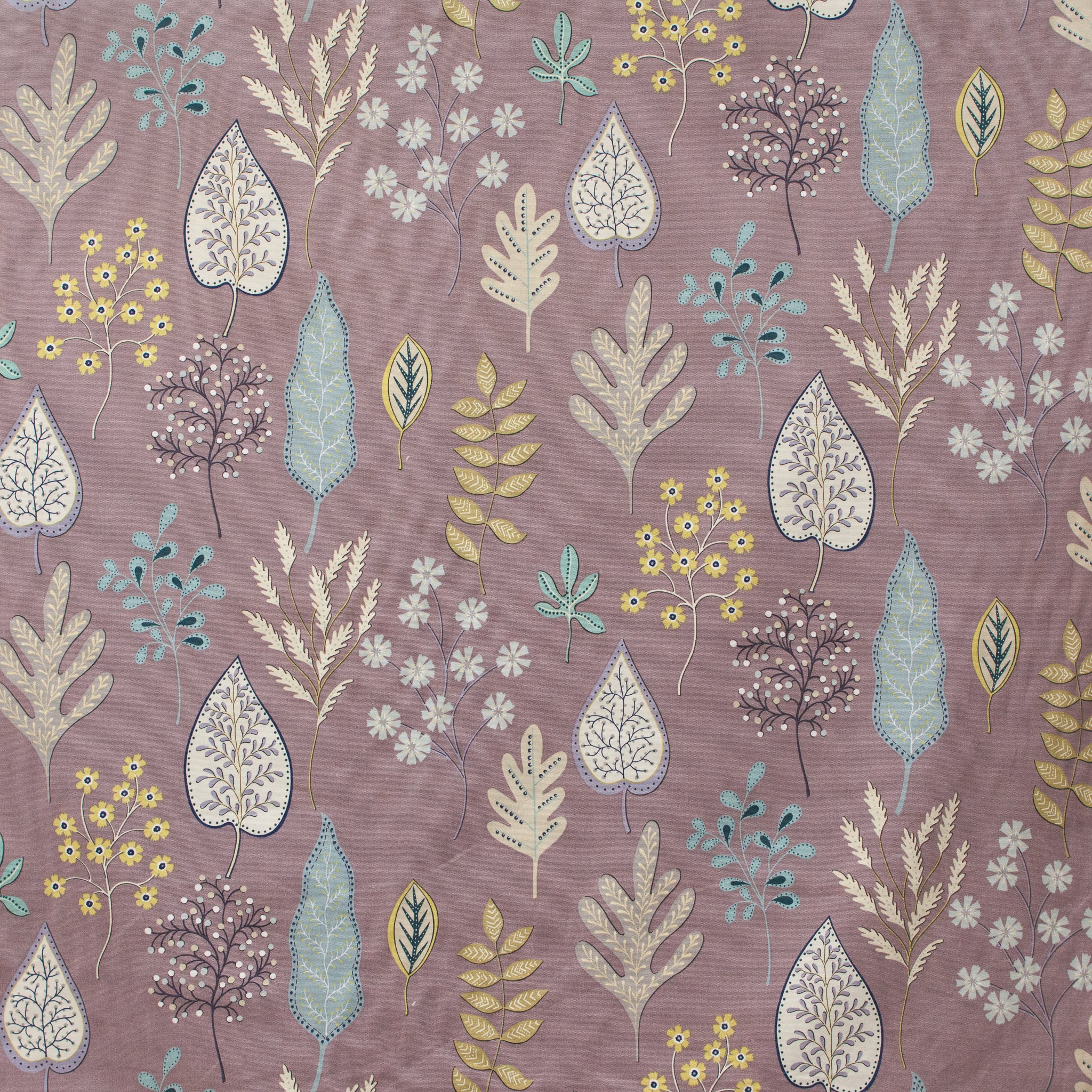 Scandinavian leaf print style on purple fabric 