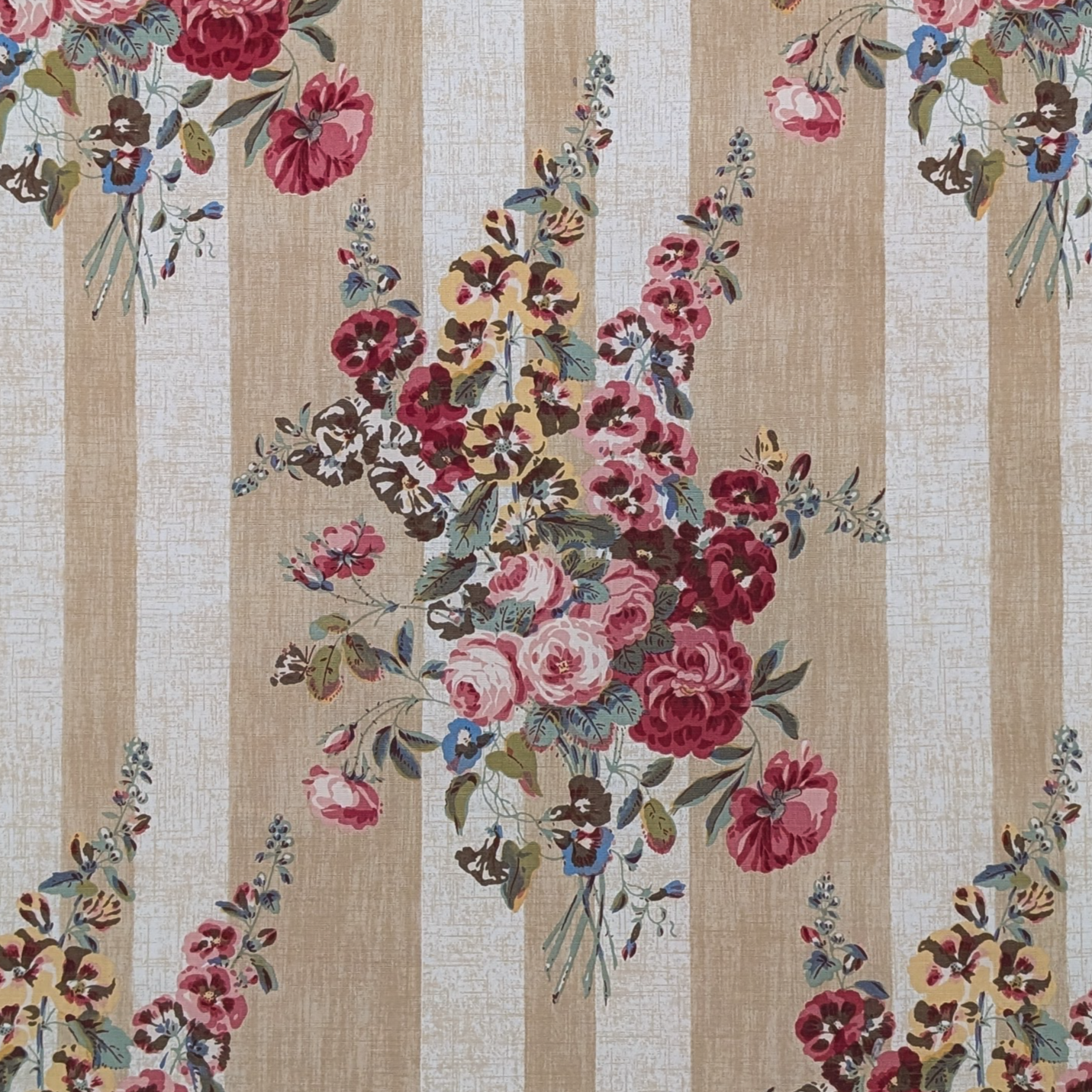 Floral patterned fabric with striped background