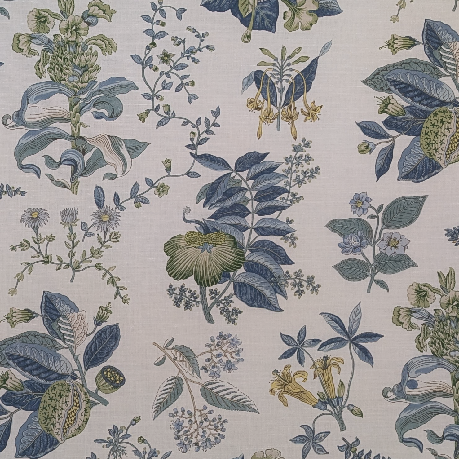 Botanical pattern with leaves and flowers on a light background