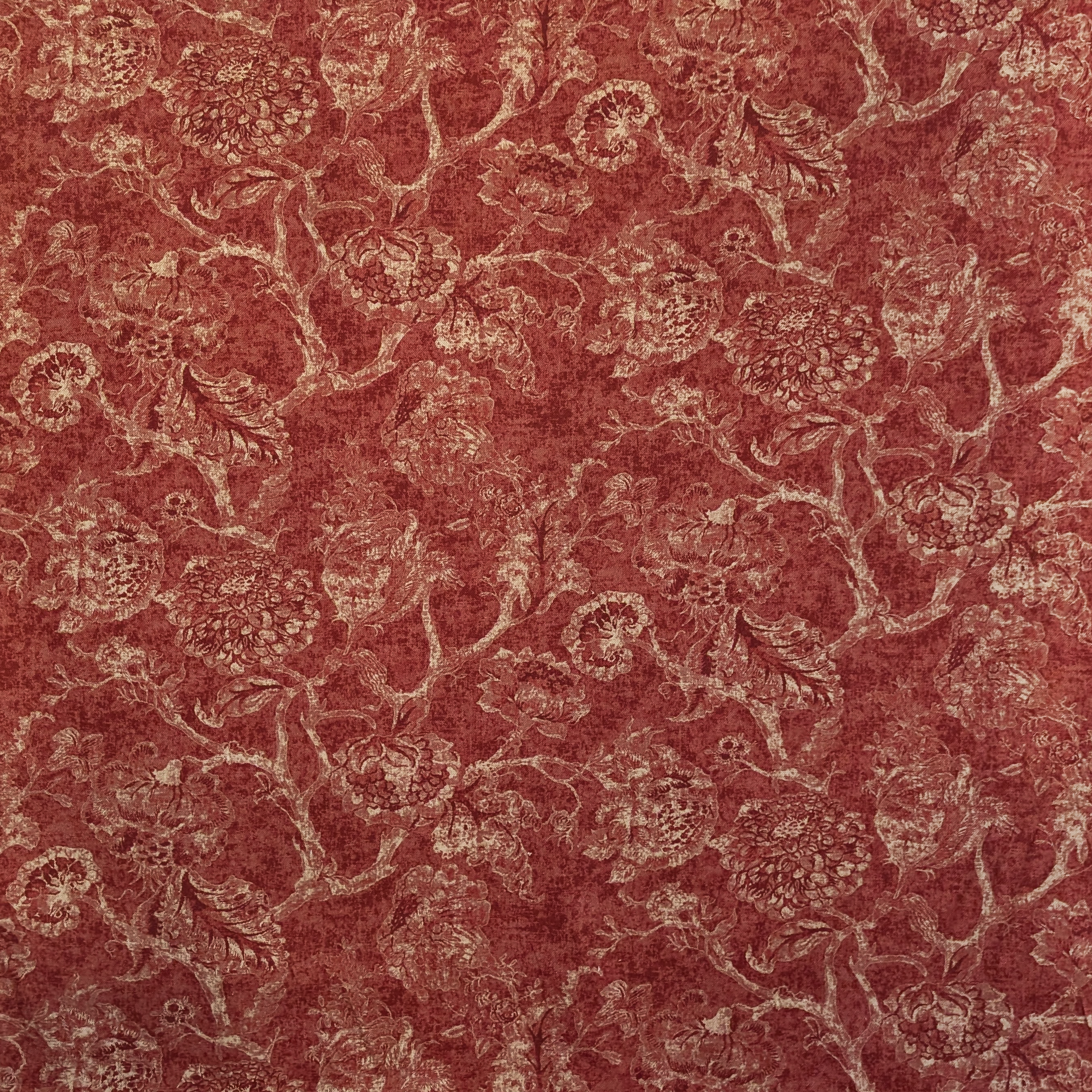 Red floral patterned fabric texture